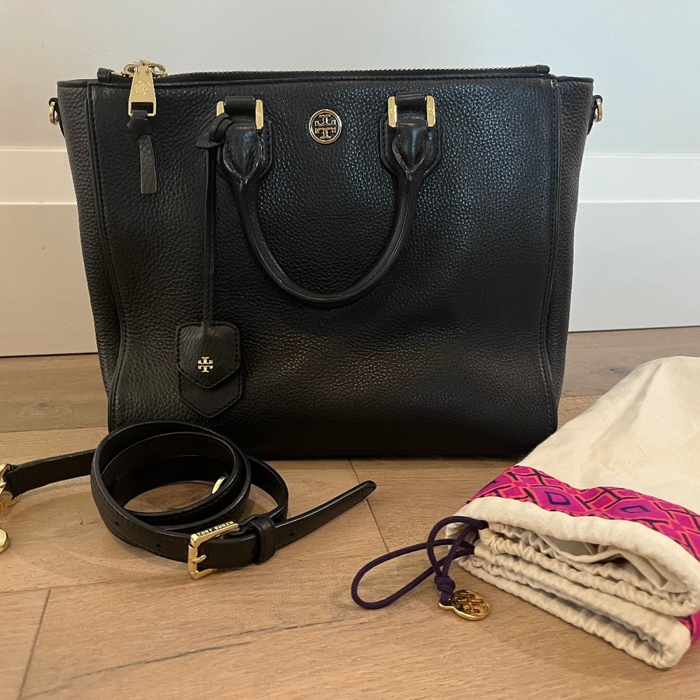 Tory Burch Black Leather Tote Bag